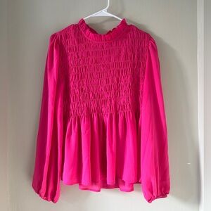 JODIFL Pink Smocked Ruffled Blouse